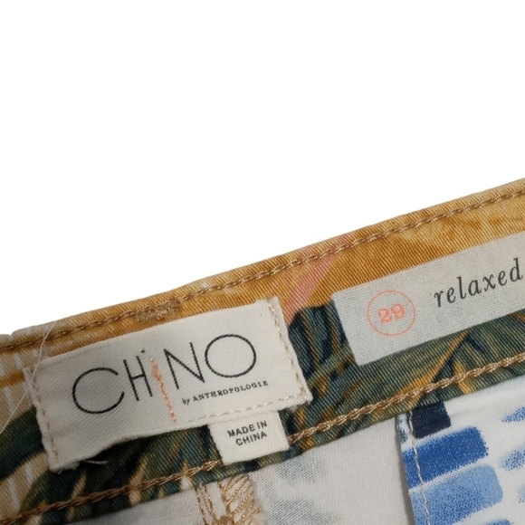 Anthropologie Chino Palm Paradise Botanical Print Relaxed Fit Trousers Pants 29W - Picture 4 of 10